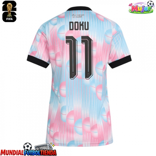 Camiseta Bélgica Jeremy Doku #11 Segunda Equipación Replica Mundial 2026 para mujer mangas cortas